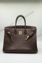 Load image into Gallery viewer, London 35 Birkin Style Saltwater Croc Leather Opaque Ebony Color Gold Hardware

