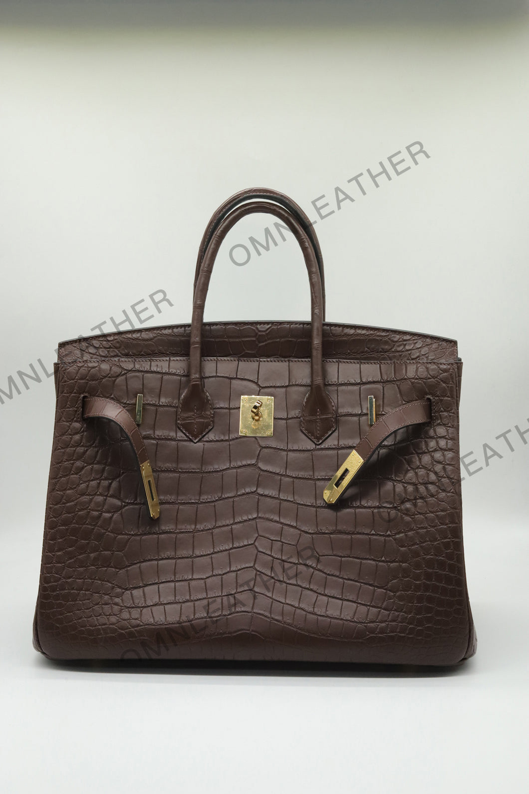 London 35 Birkin Style Saltwater Croc Leather Opaque Ebony Color Gold Hardware