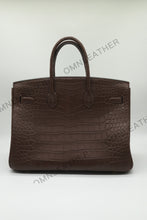 Load image into Gallery viewer, London 35 Birkin Style Saltwater Croc Leather Opaque Ebony Color Gold Hardware
