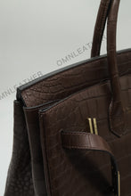 Load image into Gallery viewer, London 35 Birkin Style Saltwater Croc Leather Opaque Ebony Color Gold Hardware
