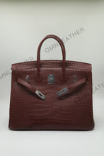 Load image into Gallery viewer, London 35 Birkin Style HCP Saltwater Croc Leather Opaque Burgundy Color Silver Hardware
