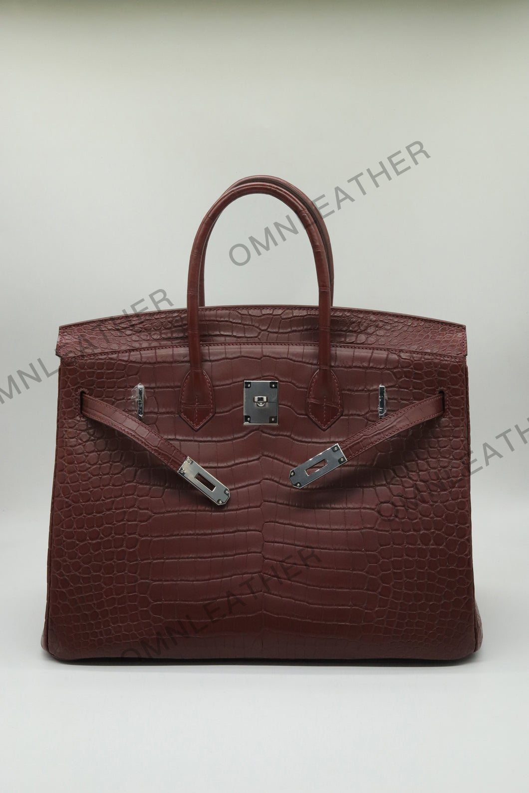 London 35 Birkin Style HCP Saltwater Croc Leather Opaque Burgundy Color Silver Hardware