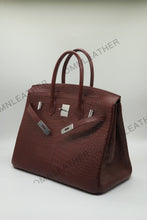 Load image into Gallery viewer, London 35 Birkin Style HCP Saltwater Croc Leather Opaque Burgundy Color Silver Hardware
