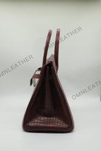 Load image into Gallery viewer, London 35 Birkin Style HCP Saltwater Croc Leather Opaque Burgundy Color Silver Hardware
