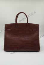 Load image into Gallery viewer, London 35 Birkin Style HCP Saltwater Croc Leather Opaque Burgundy Color Silver Hardware
