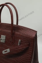 Load image into Gallery viewer, London 35 Birkin Style HCP Saltwater Croc Leather Opaque Burgundy Color Silver Hardware
