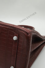 Load image into Gallery viewer, London 35 Birkin Style HCP Saltwater Croc Leather Opaque Burgundy Color Silver Hardware
