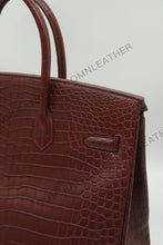 Load image into Gallery viewer, London 35 Birkin Style HCP Saltwater Croc Leather Opaque Burgundy Color Silver Hardware
