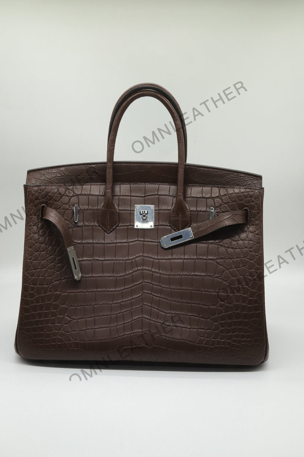 London 35 Birkin Style Saltwater Croc Leather Opaque Ebony Color Silver Hardware