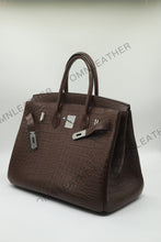 Load image into Gallery viewer, London 35 Birkin Style Saltwater Croc Leather Opaque Ebony Color Silver Hardware
