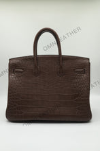 Load image into Gallery viewer, London 35 Birkin Style Saltwater Croc Leather Opaque Ebony Color Silver Hardware
