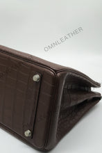 Load image into Gallery viewer, London 35 Birkin Style Saltwater Croc Leather Opaque Ebony Color Silver Hardware
