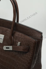 Load image into Gallery viewer, London 35 Birkin Style Saltwater Croc Leather Opaque Ebony Color Silver Hardware
