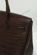 Load image into Gallery viewer, London 35 Birkin Style Saltwater Croc Leather Opaque Ebony Color Silver Hardware
