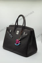 Load image into Gallery viewer, London 35 Birkin Style HCP Saltwater Croc Leather Opaque Ebony Color Silver Hardware

