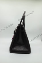 Load image into Gallery viewer, London 35 Birkin Style HCP Saltwater Croc Leather Opaque Ebony Color Silver Hardware
