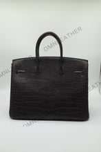 Load image into Gallery viewer, London 35 Birkin Style HCP Saltwater Croc Leather Opaque Ebony Color Silver Hardware
