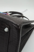 Load image into Gallery viewer, London 35 Birkin Style HCP Saltwater Croc Leather Opaque Ebony Color Silver Hardware
