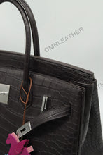 Load image into Gallery viewer, London 35 Birkin Style HCP Saltwater Croc Leather Opaque Ebony Color Silver Hardware
