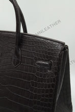 Load image into Gallery viewer, London 35 Birkin Style HCP Saltwater Croc Leather Opaque Ebony Color Silver Hardware
