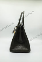 Load image into Gallery viewer, London 35 Birkin Style HCP Saltwater Croc Leather Opaque Olive Green Color Gold Hardware
