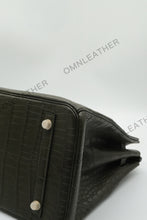 Load image into Gallery viewer, London 35 Birkin Style HCP Saltwater Croc Leather Opaque Olive Green Color Gold Hardware
