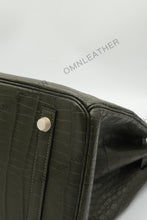 Load image into Gallery viewer, London 35 Birkin Style HCP Saltwater Croc Leather Opaque Olive Green Color Gold Hardware
