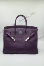 Load image into Gallery viewer, London 35 Birkin Style HCP Saltwater Croc Leather Opaque Purple Color Silver Hardware
