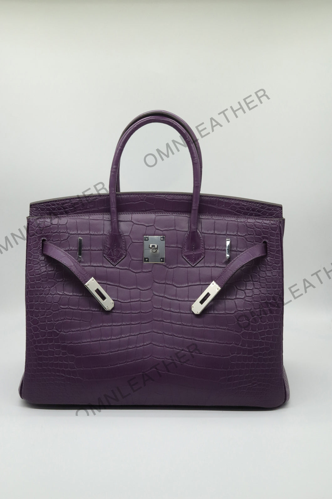 London 35 Birkin Style HCP Saltwater Croc Leather Opaque Purple Color Silver Hardware