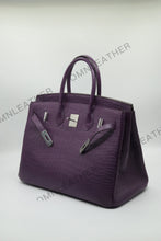 Load image into Gallery viewer, London 35 Birkin Style HCP Saltwater Croc Leather Opaque Purple Color Silver Hardware
