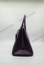 Load image into Gallery viewer, London 35 Birkin Style HCP Saltwater Croc Leather Opaque Purple Color Silver Hardware
