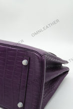 Load image into Gallery viewer, London 35 Birkin Style HCP Saltwater Croc Leather Opaque Purple Color Silver Hardware
