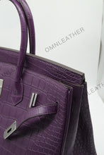 Load image into Gallery viewer, London 35 Birkin Style HCP Saltwater Croc Leather Opaque Purple Color Silver Hardware
