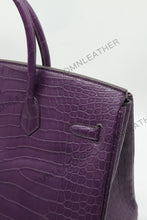 Load image into Gallery viewer, London 35 Birkin Style HCP Saltwater Croc Leather Opaque Purple Color Silver Hardware
