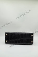 Load image into Gallery viewer, Verona 28 Kelly Style Glossy Saltwater Croc Leather Graphite Grey Color Gold Hardware
