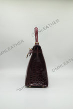 Load image into Gallery viewer, Verona 28 Kelly Style Glossy Saltwater Croc Leather Bordeaux Color Gold Hardware
