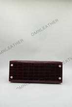 Load image into Gallery viewer, Verona 28 Kelly Style Glossy Saltwater Croc Leather Bordeaux Color Gold Hardware

