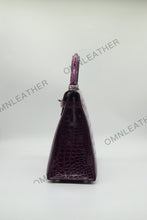 Load image into Gallery viewer, Verona 28 Kelly Style Glossy Saltwater Croc Leather Purple Color Silver Hardware
