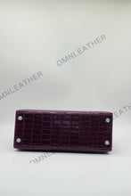 Load image into Gallery viewer, Verona 28 Kelly Style Glossy Saltwater Croc Leather Purple Color Silver Hardware
