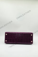 Load image into Gallery viewer, Verona 28 Kelly Style Glossy Saltwater Croc Leather Purple Color Gold Hardware
