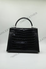 Load image into Gallery viewer, Verona 28 Kelly Style Glossy Saltwater Croc Leather Black Color Silver Hardware
