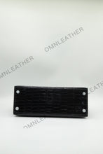 Load image into Gallery viewer, Verona 28 Kelly Style Glossy Saltwater Croc Leather Black Color Silver Hardware

