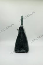 Load image into Gallery viewer, Verona 28 Kelly Style Glossy Saltwater Croc Leather Green Color Silver Hardware
