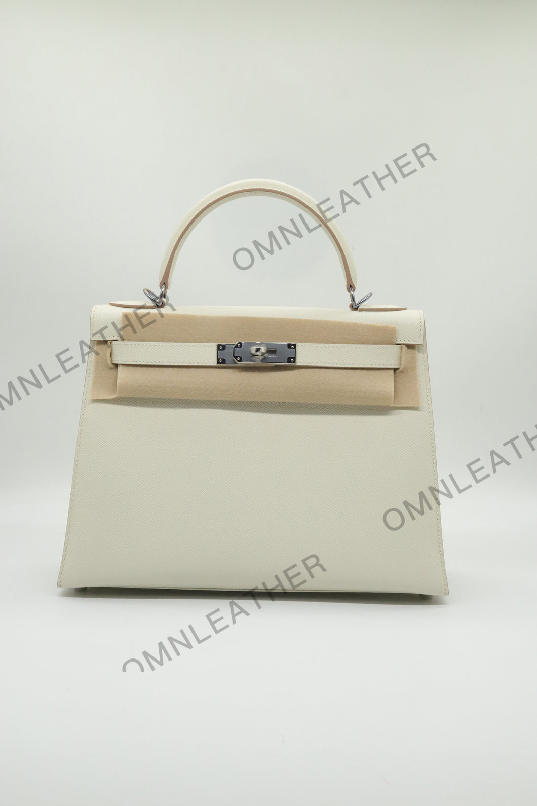 Verona 28 Kelly Style Fully Handmade Epsom Leather Cream Color Silver Hardware