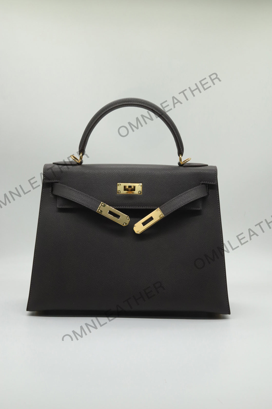 Verona 28 Kelly Style Fully Handmade Epsom Leather Ebony Color Gold Hardware