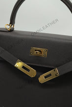 Load image into Gallery viewer, Verona 28 Kelly Style Fully Handmade Epsom Leather Ebony Color Gold Hardware
