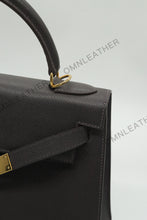 Load image into Gallery viewer, Verona 28 Kelly Style Fully Handmade Epsom Leather Ebony Color Gold Hardware
