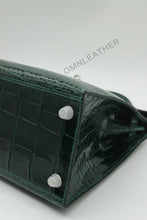 Load image into Gallery viewer, Verona 28 Kelly Style Glossy Saltwater Croc Leather Green Color Silver Hardware
