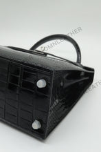 Load image into Gallery viewer, Verona 28 Kelly Style Glossy Saltwater Croc Leather Black Color Silver Hardware
