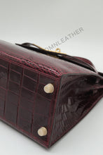 Load image into Gallery viewer, Verona 28 Kelly Style Glossy Saltwater Croc Leather Bordeaux Color Gold Hardware
